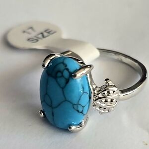 QUALITY TITANIUM SILVER NEW SIZE 7 PRONG DET POLISHED NATURAL TURQUOISE RING